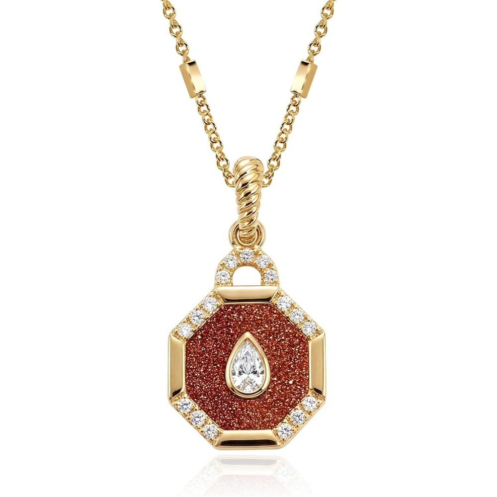 Geometric Goldstone Octagon Teardrop Pendant Necklace 14K Gold Plated for Women